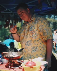 Tony Soprano making some great pasta at Rollerdisco camp kitchen.