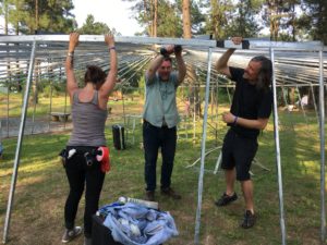 A very wobbly looking yurt build for Temple of Boom which an hour before this photo looked like it was heading to the scrap heap!